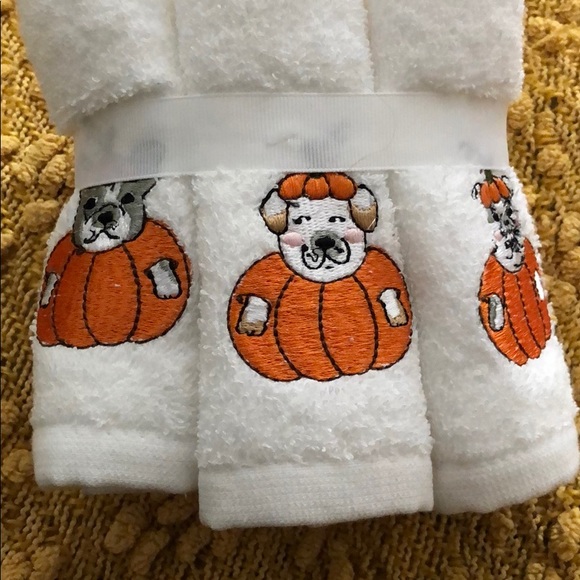 Wash towels set 6 embellished dogs pumpkin design - Picture 5 of 6